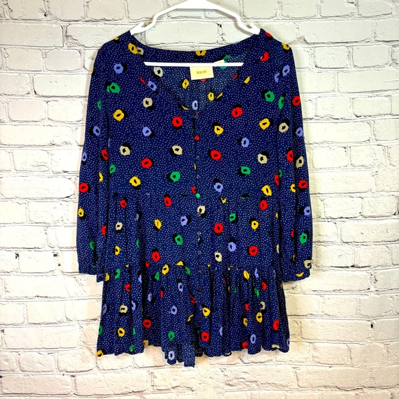 Anthropologie Maeve Navy Ruffled Hem Top Size Small - Picture 1 of 8